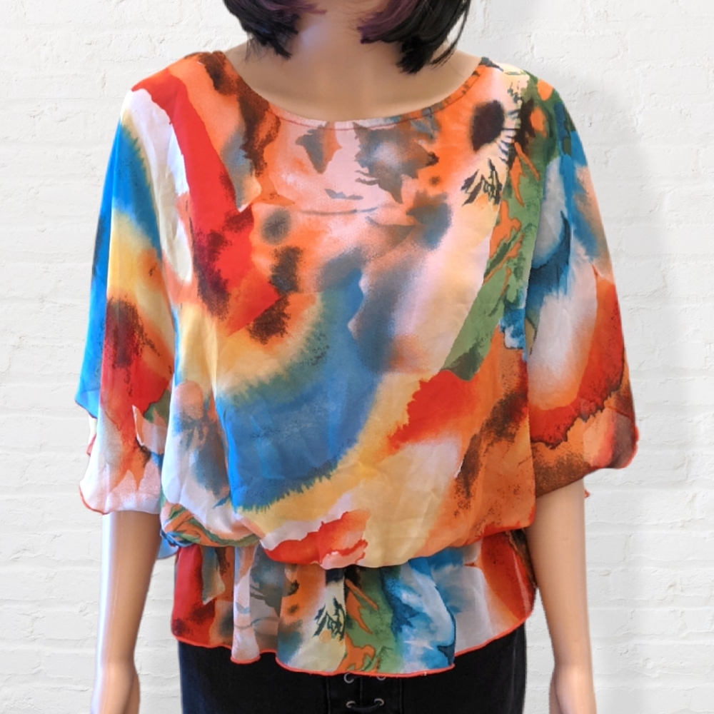 West Kei Watercolor Batwing Blouse S